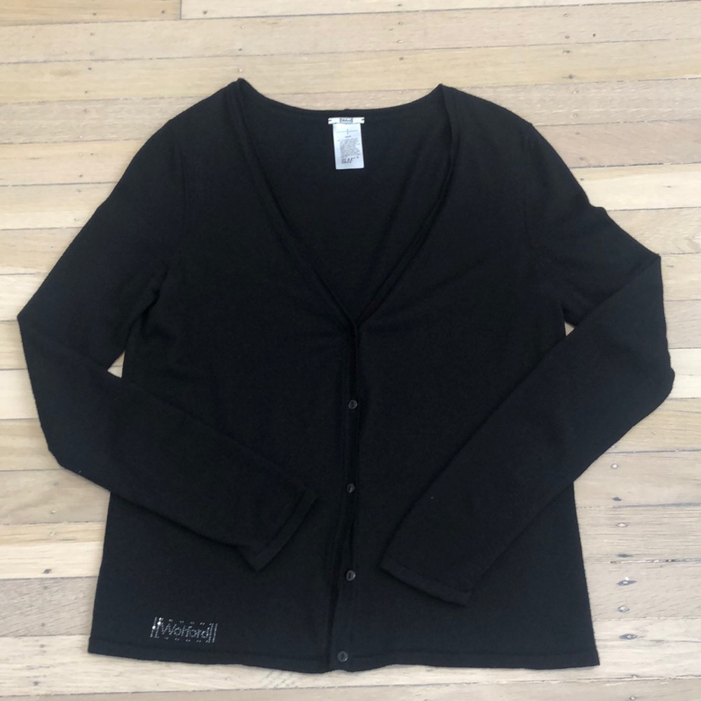 Wolford Merino Wool cardigan Swarovski Logo EUC